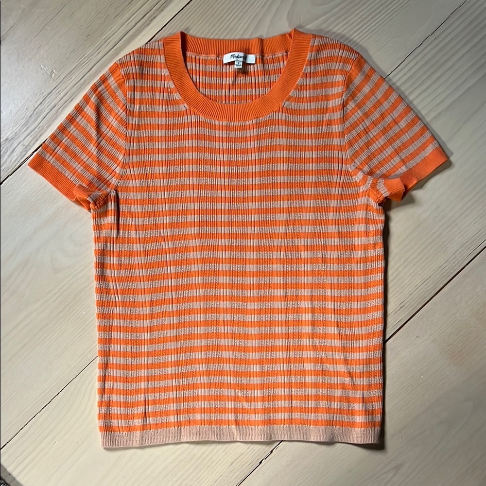 Madewell Orange and Beige Striped Knit Top